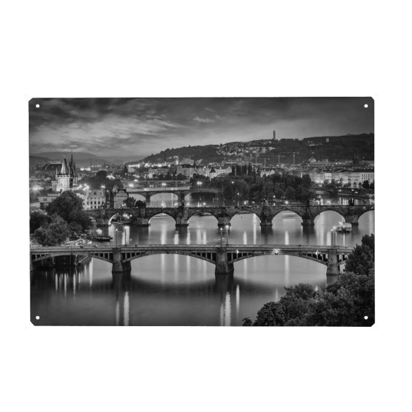 Holzbild "Moldaubrücken in Prag - Monochrom" artboxONE - Schwarzweiß,Architektur,Städte / Prag