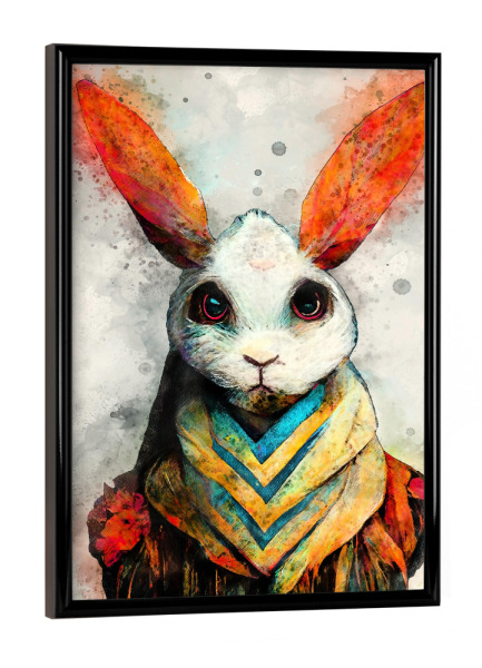 Poster mit schwarzem Rahmen "Aquarell des weißen Kaninchens" artboxONE - Für Kinder,Tiere,Lustig
