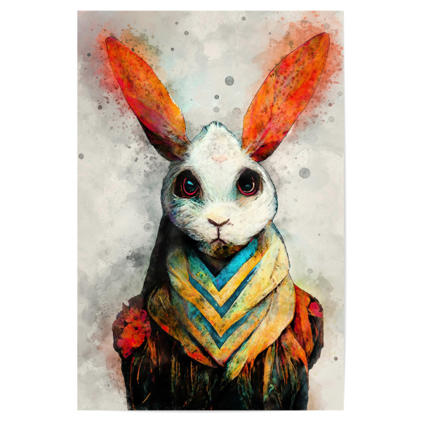 Poster 30x20 cm "Aquarell des weißen Kaninchens" artboxONE - Für Kinder,Tiere,Lustig - Kaninchen,Weißes kaninchen,Tier,Hase,Aquarell,Malerei