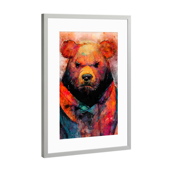 Poster mit Rahmen Silber "Bär Teddy Aquarellmalerei" artboxONE - Für Kinder,Tiere,Lustig - Bär,Teddy,Teddybär,Tier,Aquarell,Malerei,Wildes tier