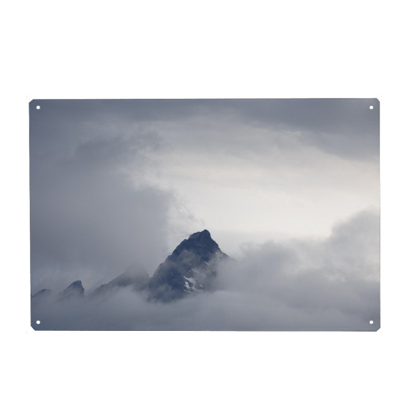 Holzbild "Lofoten Bergspitzen" artboxONE - Natur - Gipfel,Berg,Felsen,Lofoten,Norwegen,Skandinavien,Wolken,Nebel,Himmel,Berglandschaft