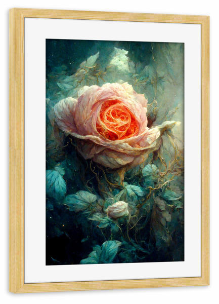 Poster mit Rahmen kiefer "Fantasie einer Rose" artboxONE - Natur,Floral,Abstrakt