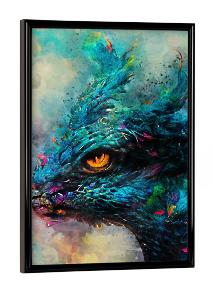 Poster mit schwarzem Rahmen "Aquarell des blauen Drachen" artboxONE - Für Kinder,Tiere,Fiktion - Blauer drache,Drache,Tier,Aquarell,Malerei