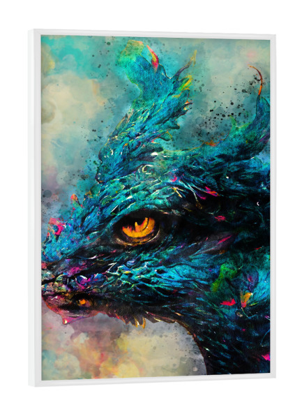 Poster mit weißem Rahmen "Aquarell des blauen Drachen" artboxONE - Für Kinder,Tiere,Fiktion - Blauer drache,Drache,Tier,Aquarell,Malerei
