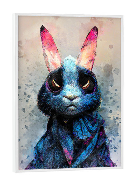 Poster mit weißem Rahmen "Blaues Kaninchen-Aquarell" artboxONE - Für Kinder,Tiere,Lustig - Kaninchen,Hase,Tier,Tiere,Aquarell,Malerei