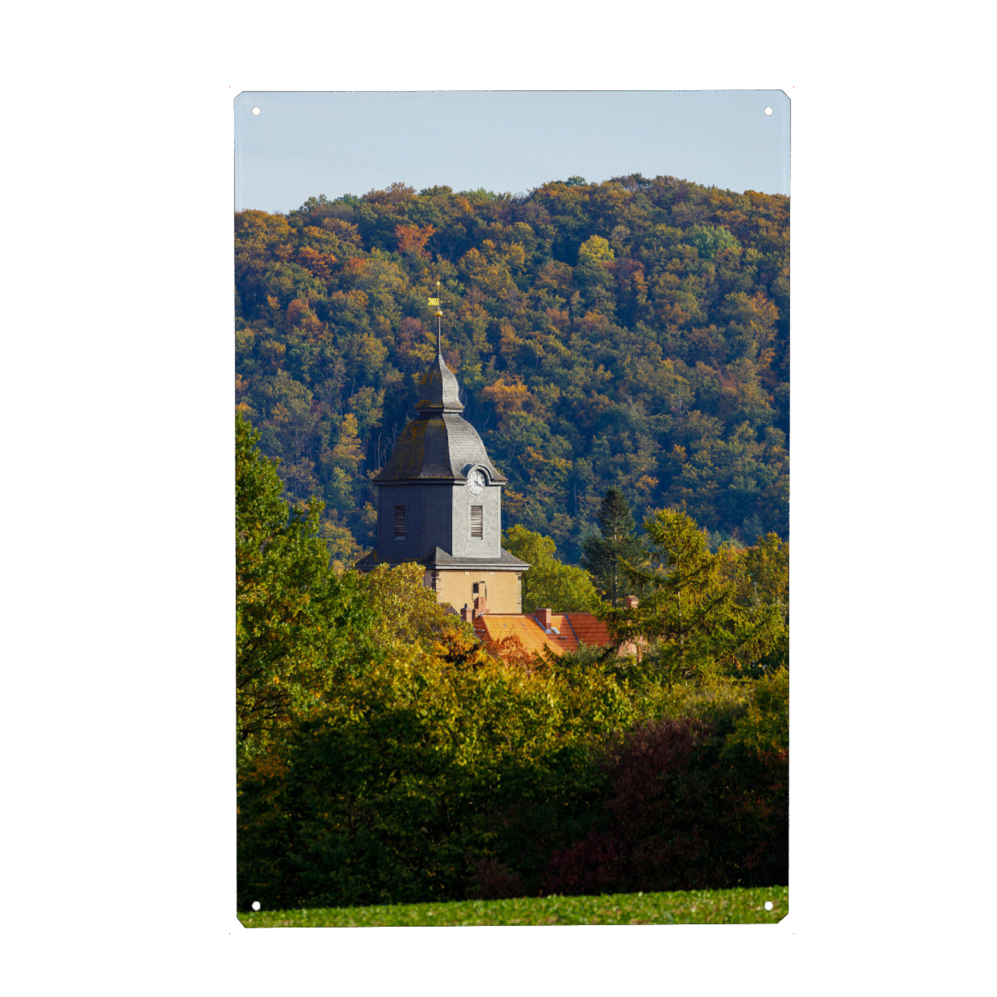 Metall Poster "Herleshausen mit Kirchturm" artboxONE - Architektur,Automobile