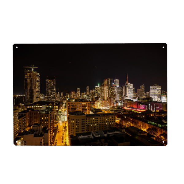 Holzbild "Nacht in Toronto" artboxONE - Architektur - Toronto,Kanada,Skyline,Stadt,Nacht,Beleuchtet,Hochhaus