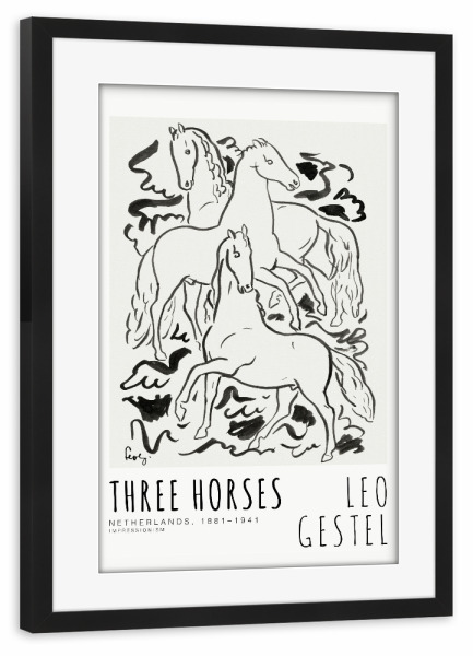 Poster mit Rahmen schwarz "Leo Gestel - Drei Pferde" artboxONE - Typografie,Tiere