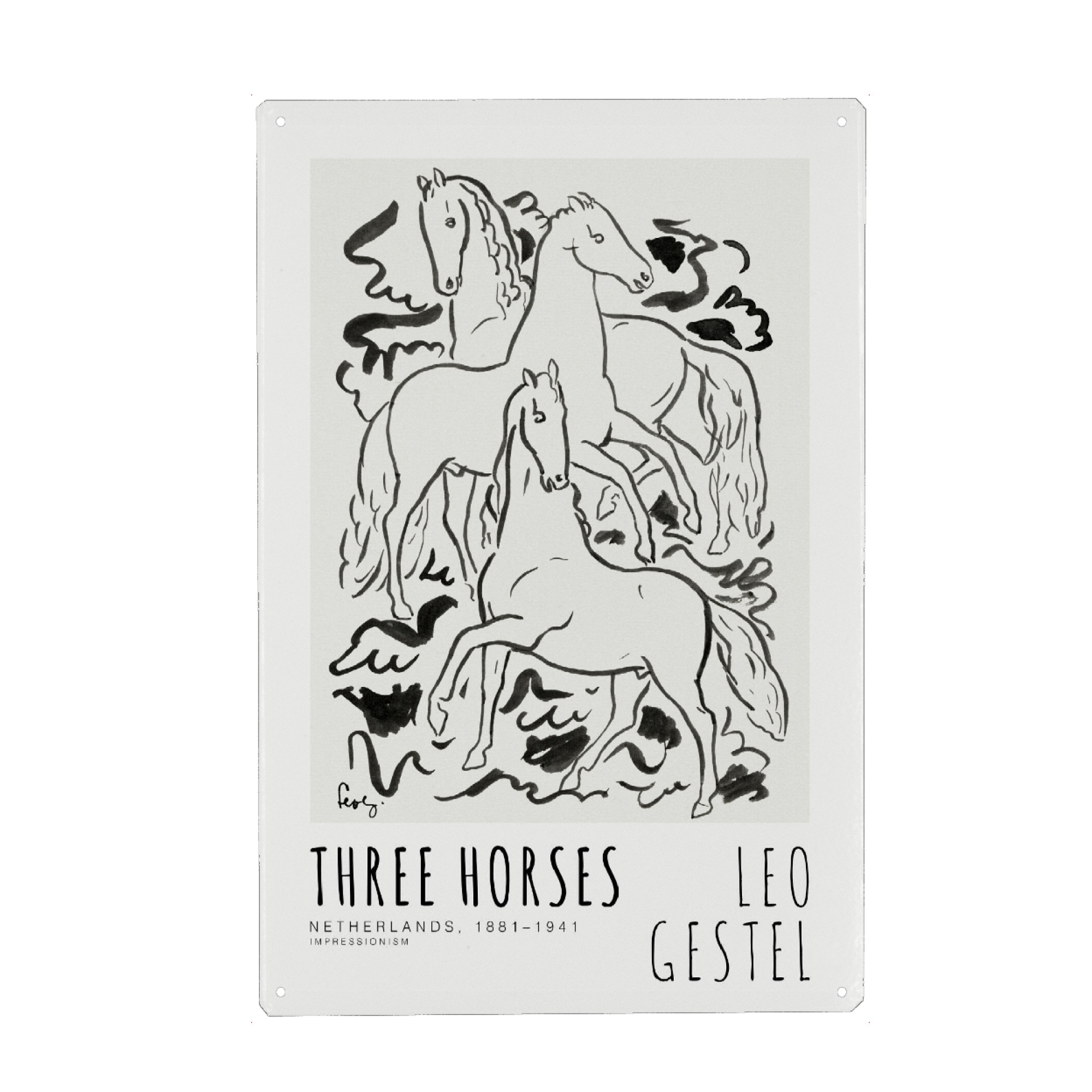 Holzbild "Leo Gestel - Drei Pferde" artboxONE - Typografie,Tiere