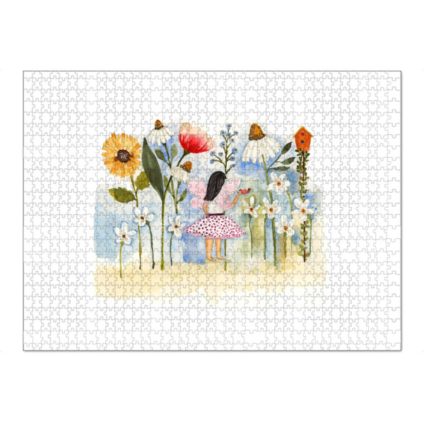 Puzzle Ravensburger "Flower Fairy" artboxONE - Floral,Für Kinder,Für Mama - Fee,Flowerfairy,Fairy,Floral,Blumen,Watercolor,Aquarell,Lenayokota,Vogel
