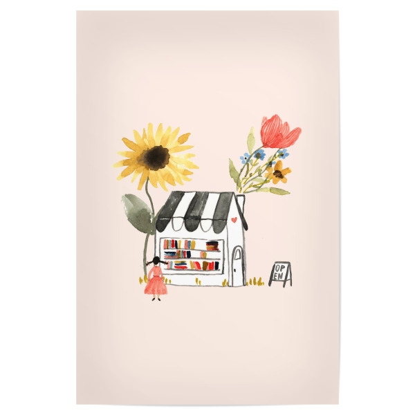 Poster 30x20 cm "Haus unter Blumen - Bücherladen" artboxONE - Natur,Floral,Für Kinder,Für Mama