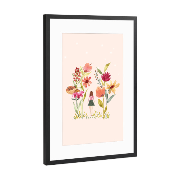 Poster mit Rahmen Schwarz (Metallic) "Mädchen unter Blumen" artboxONE - Natur,Floral,Für Kinder,Für Mama