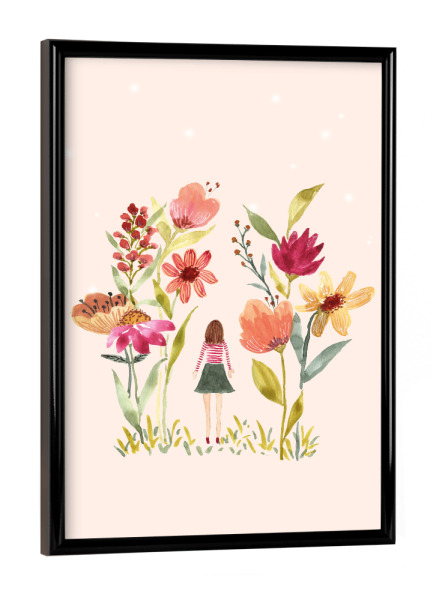 Poster mit schwarzem Rahmen "Mädchen unter Blumen" artboxONE - Natur,Floral,Für Kinder,Für Mama