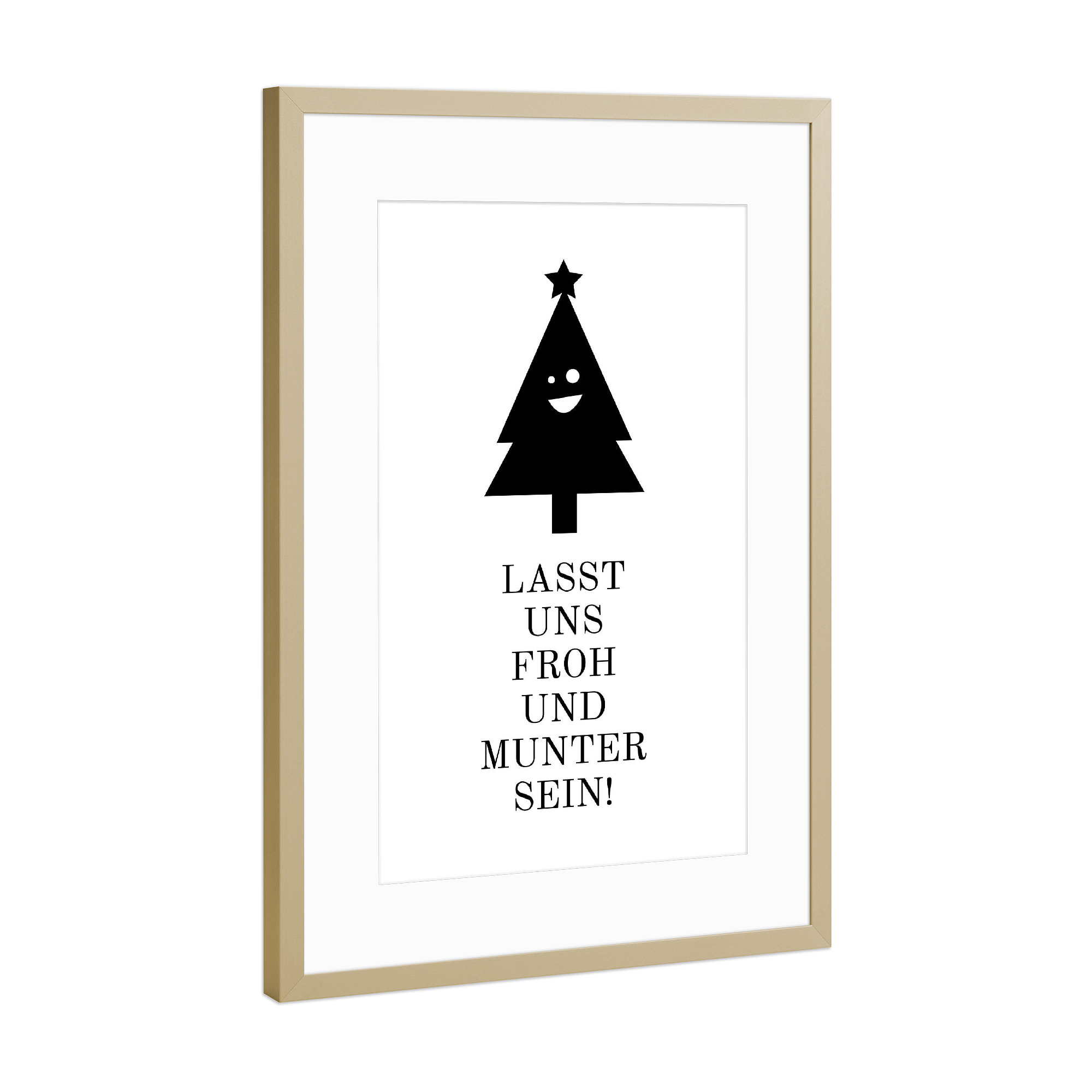 Poster mit Rahmen Gold "Froh und munter" artboxONE - Typografie,Weihnachten,Lustig