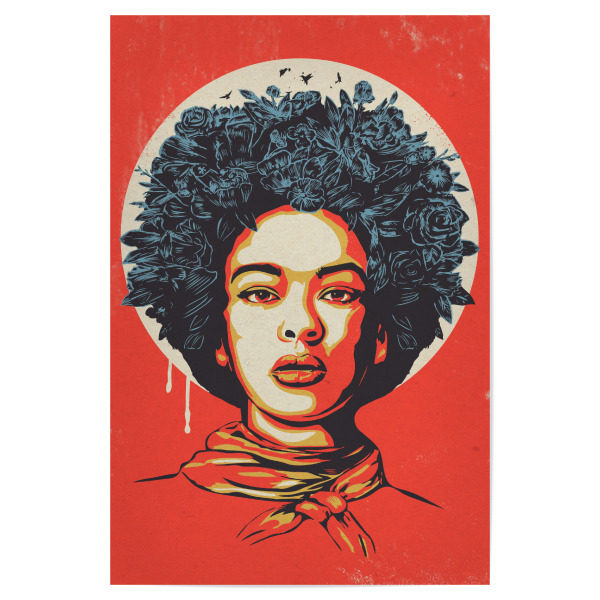 Poster 30x20 cm "Blumenhaar" artboxONE - Floral,Menschen - Vintage,Retro,Mädchen,Porträt,Gesicht,Frau,Blumen,Blumen,Street art