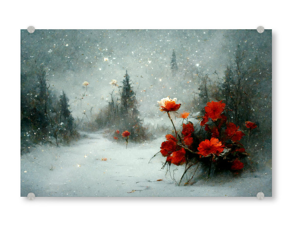 Acrylglasbild "Fallende Blumen und Schnee" artboxONE - Natur,Floral,Weihnachten