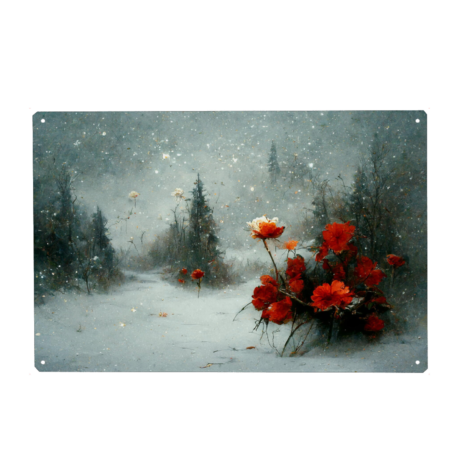 Metall Poster "Fallende Blumen und Schnee" artboxONE - Natur,Floral,Weihnachten