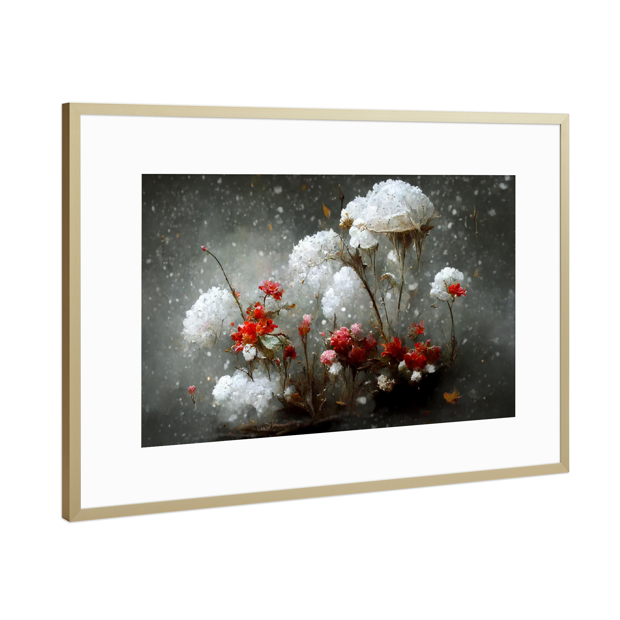 Poster mit Rahmen Gold "Elegante Fantasieblumen" artboxONE - Natur,Floral,Weihnachten