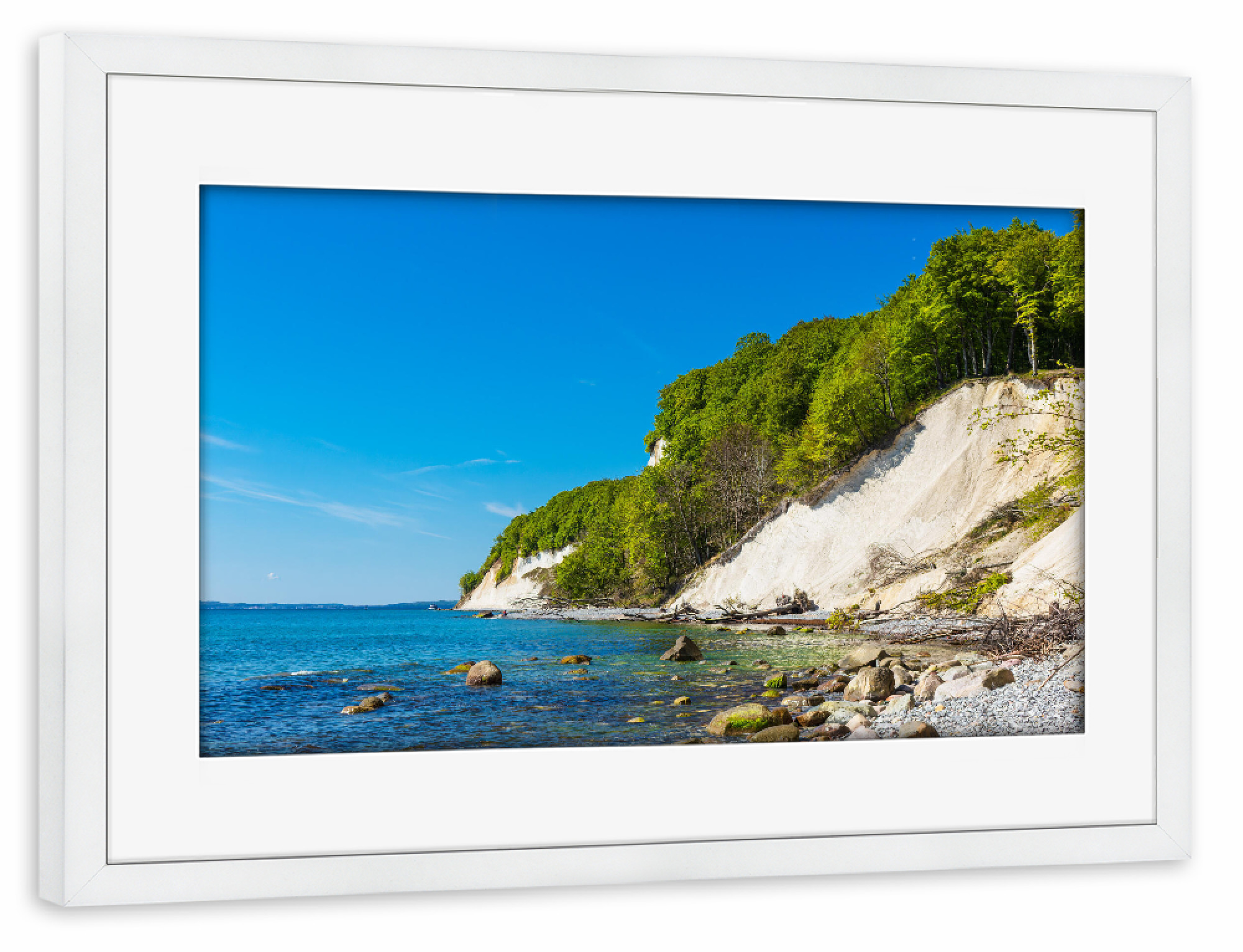 Poster mit Rahmen weiß "Steine, Steilküste, Wald" artboxONE - Natur,Reise,Reise / Strand und Meer
