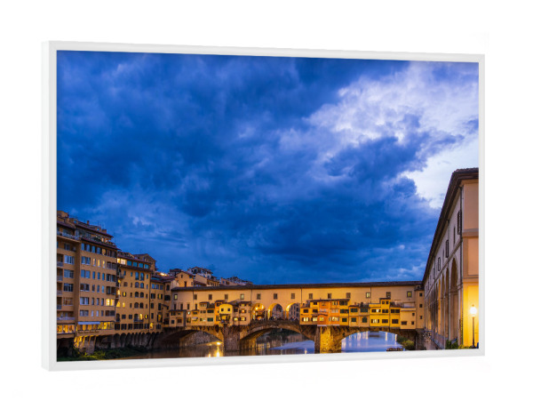 Poster mit weißem Rahmen "Fluss und Brücke am Abend" artboxONE - Reise,Architektur,Reise / Länder,Städte / Weitere