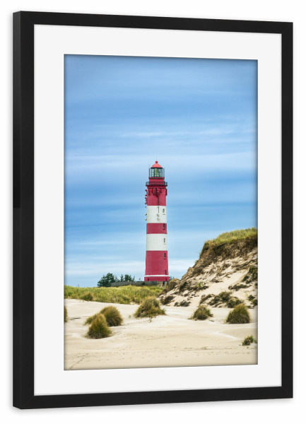 Poster mit Rahmen schwarz "Wolken, Leuchtturm, Dünen" artboxONE - Natur,Reise,Architektur