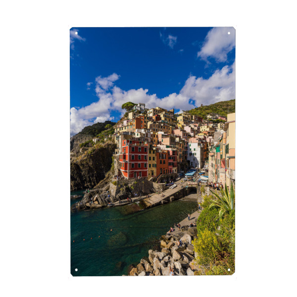 Holzbild "Meer, Dorf, Felsen" artboxONE - Natur,Reise,Architektur,Reise / Strand und Meer,Reise / Länder