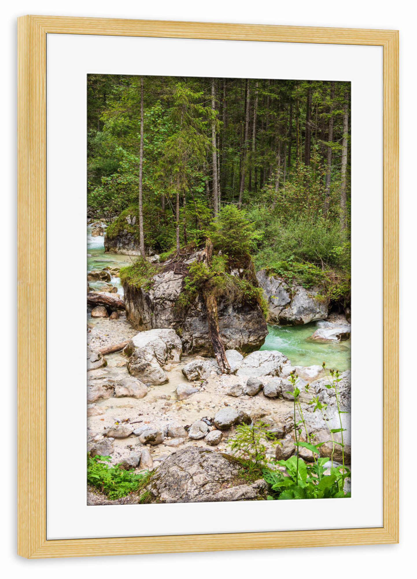 Poster mit Rahmen kiefer "Wald, Felsen, Bach" artboxONE - Natur,Reise