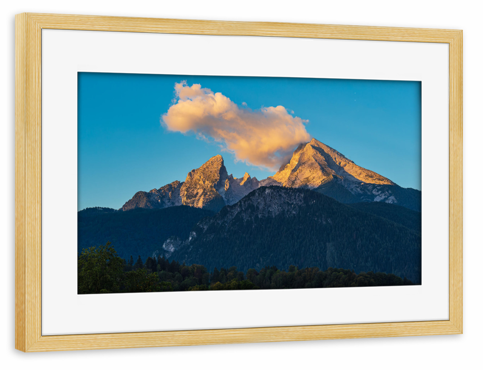 Poster mit Rahmen kiefer "Wald, Watzmann, Wolken" artboxONE - Natur,Reise