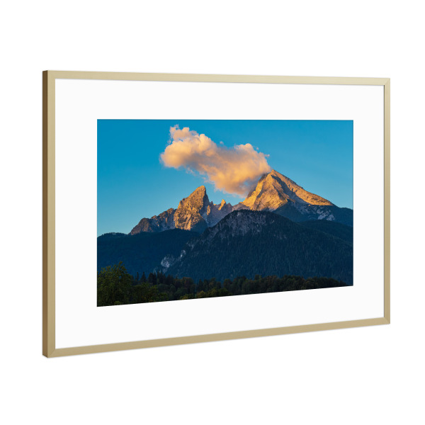 Poster mit Rahmen Gold "Wald, Watzmann, Wolken" artboxONE - Natur,Reise