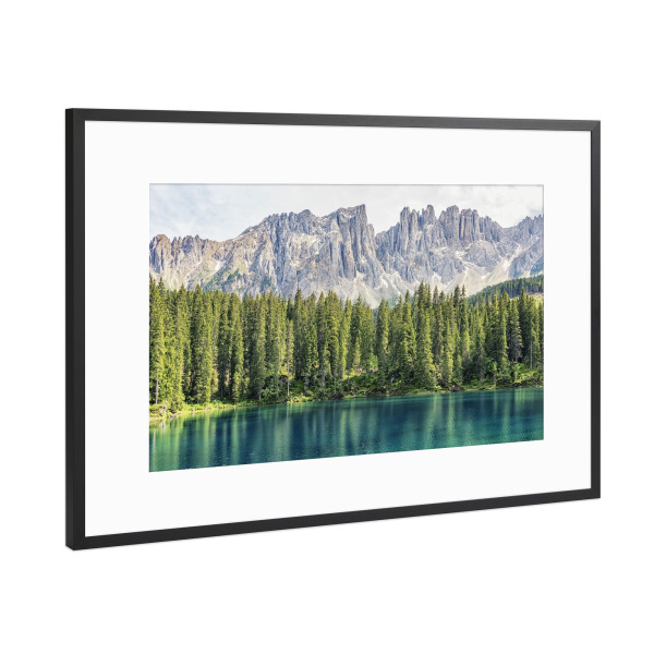 Poster mit Rahmen Schwarz (Metallic) "Carezza-Reflexion" artboxONE - Natur,Reise,Reise / Länder