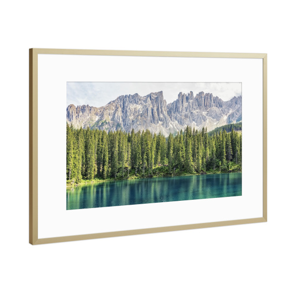 Poster mit Rahmen Gold "Carezza-Reflexion" artboxONE - Natur,Reise,Reise / Länder