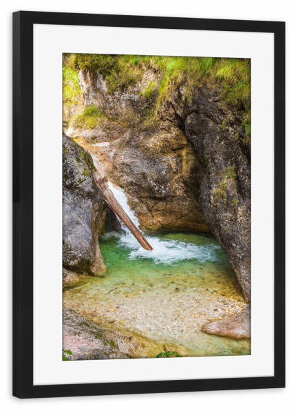 Poster mit Rahmen schwarz "Wasser, Felsen, Stamm" artboxONE - Natur,Reise
