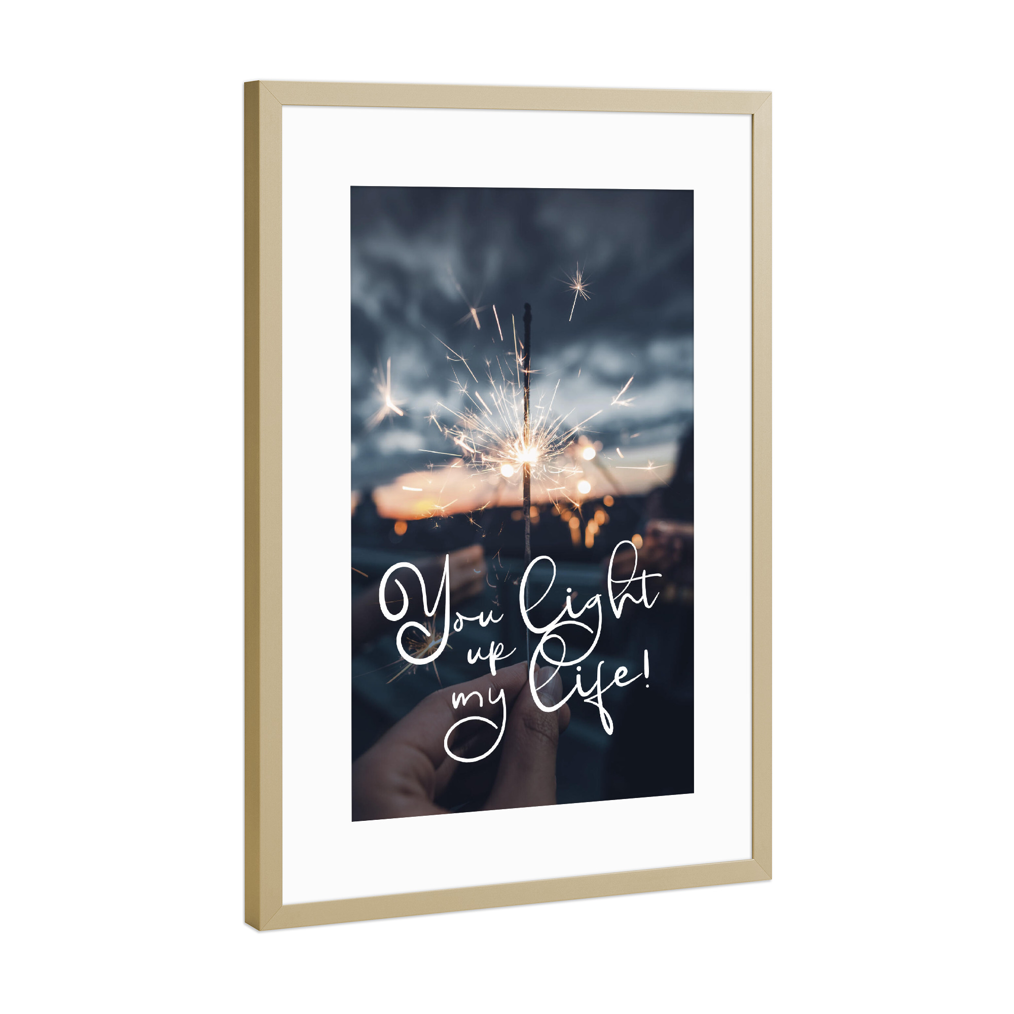 Poster mit Rahmen Gold "You light up my life!" artboxONE - Liebe