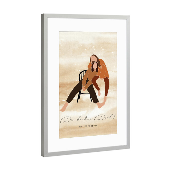 Poster mit Rahmen Silber "Danke für Dich - Besties dunkel" artboxONE - Typografie,Abstrakt,Menschen,Liebe,Weihnachten