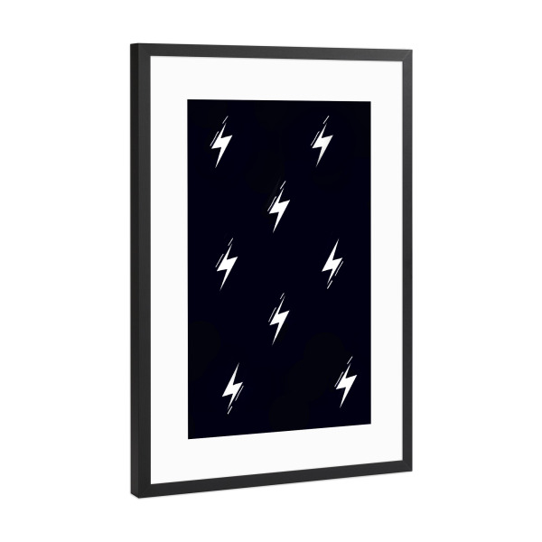 Poster mit Rahmen Schwarz (Metallic) "Blitz Muster" artboxONE - Abstrakt - Minimalistisch,Blitze,Abstrakt,Schwarzweiß,Blitz,Donner,Muster