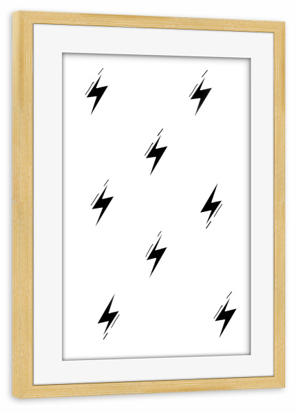Poster mit Rahmen kiefer "Blitze Muster" artboxONE - Abstrakt - Schwarzweiß,Blitze,Abstrakt,Minimalistisch,Muster,Blitz,Donner