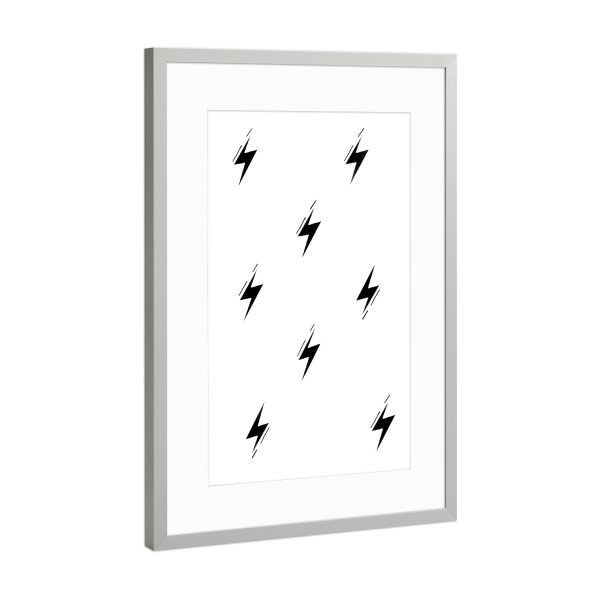 Poster mit Rahmen Silber "Blitze Muster" artboxONE - Abstrakt - Schwarzweiß,Blitze,Abstrakt,Minimalistisch,Muster,Blitz,Donner