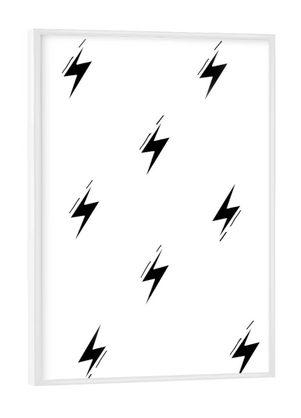 Poster mit weißem Rahmen "Blitze Muster" artboxONE - Abstrakt - Schwarzweiß,Blitze,Abstrakt,Minimalistisch,Muster,Blitz,Donner