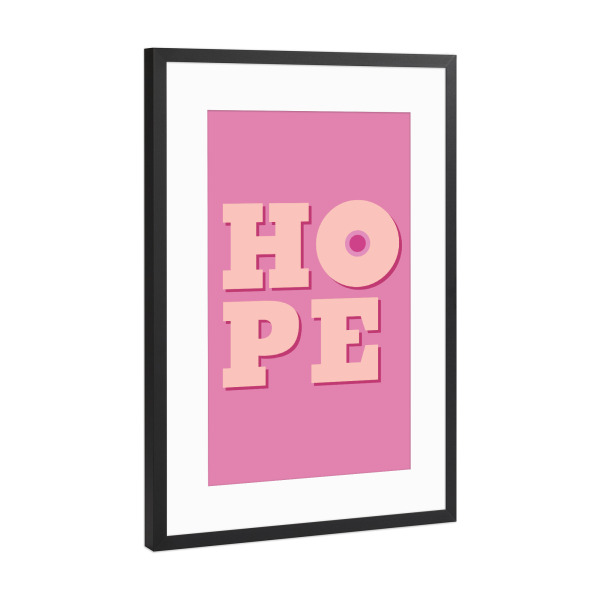Poster mit Rahmen Schwarz (Metallic) "HOPE - pink" artboxONE - Typografie,Menschen