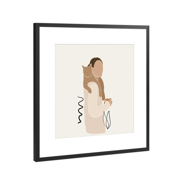 Poster mit Rahmen Schwarz (Metallic) "Me and my cat beige" artboxONE - Tiere,Abstrakt