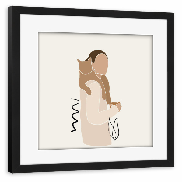 Poster mit Rahmen schwarz "Me and my cat beige" artboxONE - Tiere,Abstrakt