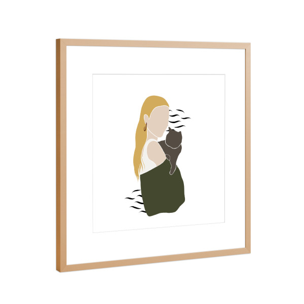 Poster mit Rahmen Kupfer "Me and my cat blond/brown" artboxONE - Tiere,Abstrakt,Menschen,Liebe