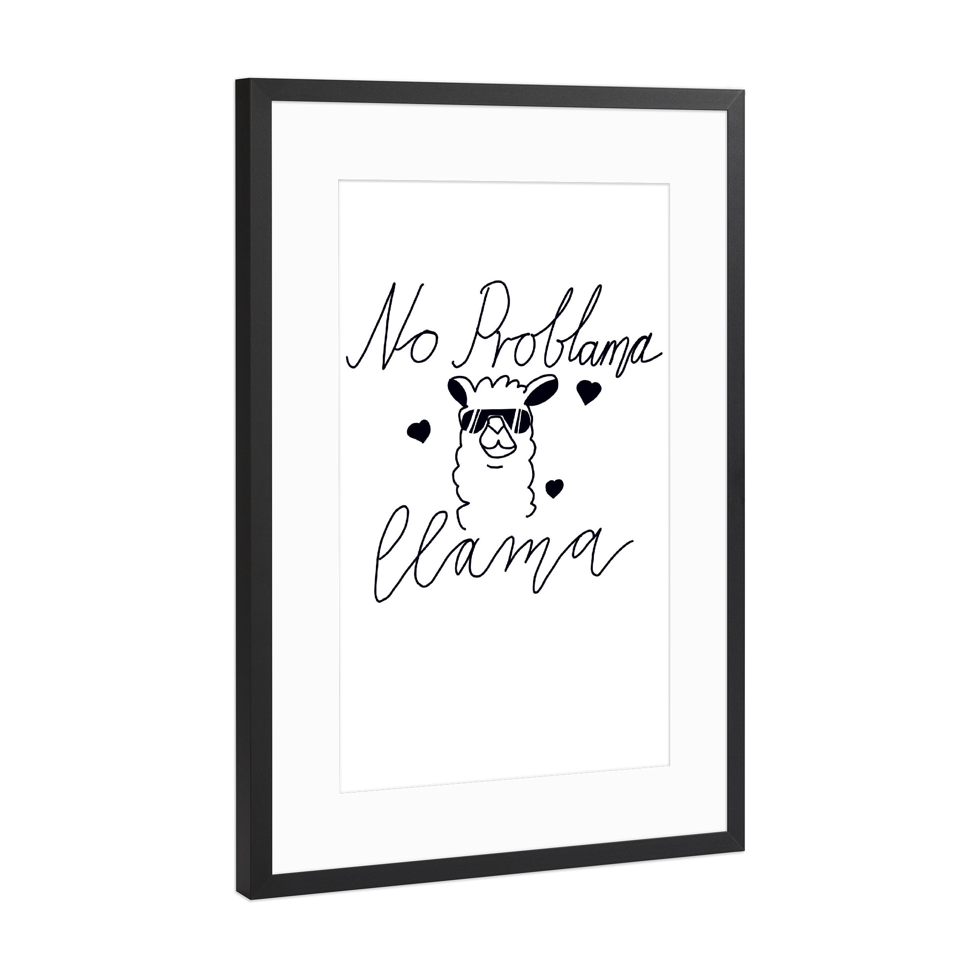 Poster mit Rahmen Schwarz (Metallic) "No Problama Llama" artboxONE - Typografie,Tiere