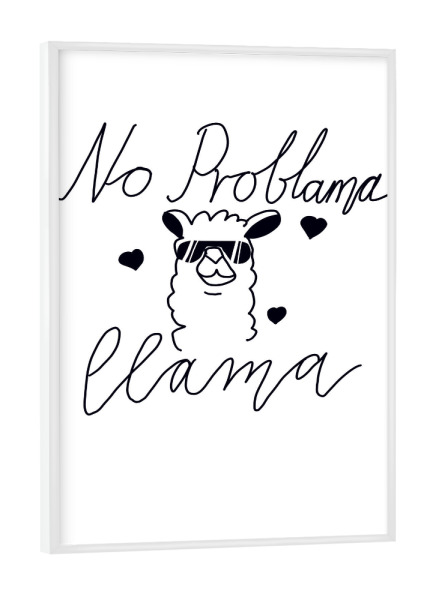 Poster mit weißem Rahmen "No Problama Llama" artboxONE - Typografie,Tiere