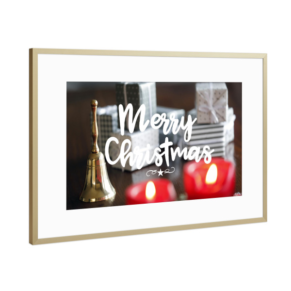 Poster mit Rahmen Gold "Goldene Glocke, frohe Weihnachten!" artboxONE - Typografie,Liebe,Weihnachten