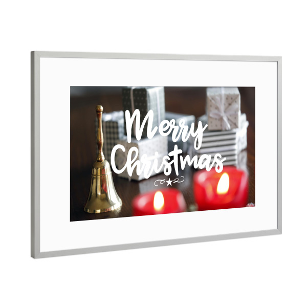 Poster mit Rahmen Silber "Goldene Glocke, frohe Weihnachten!" artboxONE - Typografie,Liebe,Weihnachten