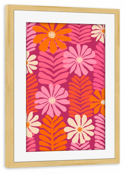 Poster mit Rahmen kiefer "Geheime Küsse Blumenmuster" artboxONE - Natur,Floral,Für Kinder,Liebe