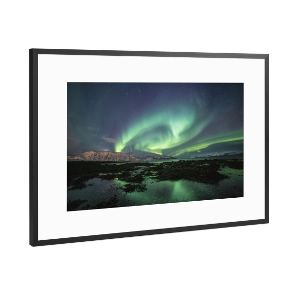Poster mit Rahmen Schwarz (Metallic) "Nordlichtküste" artboxONE - Natur,Galaxy