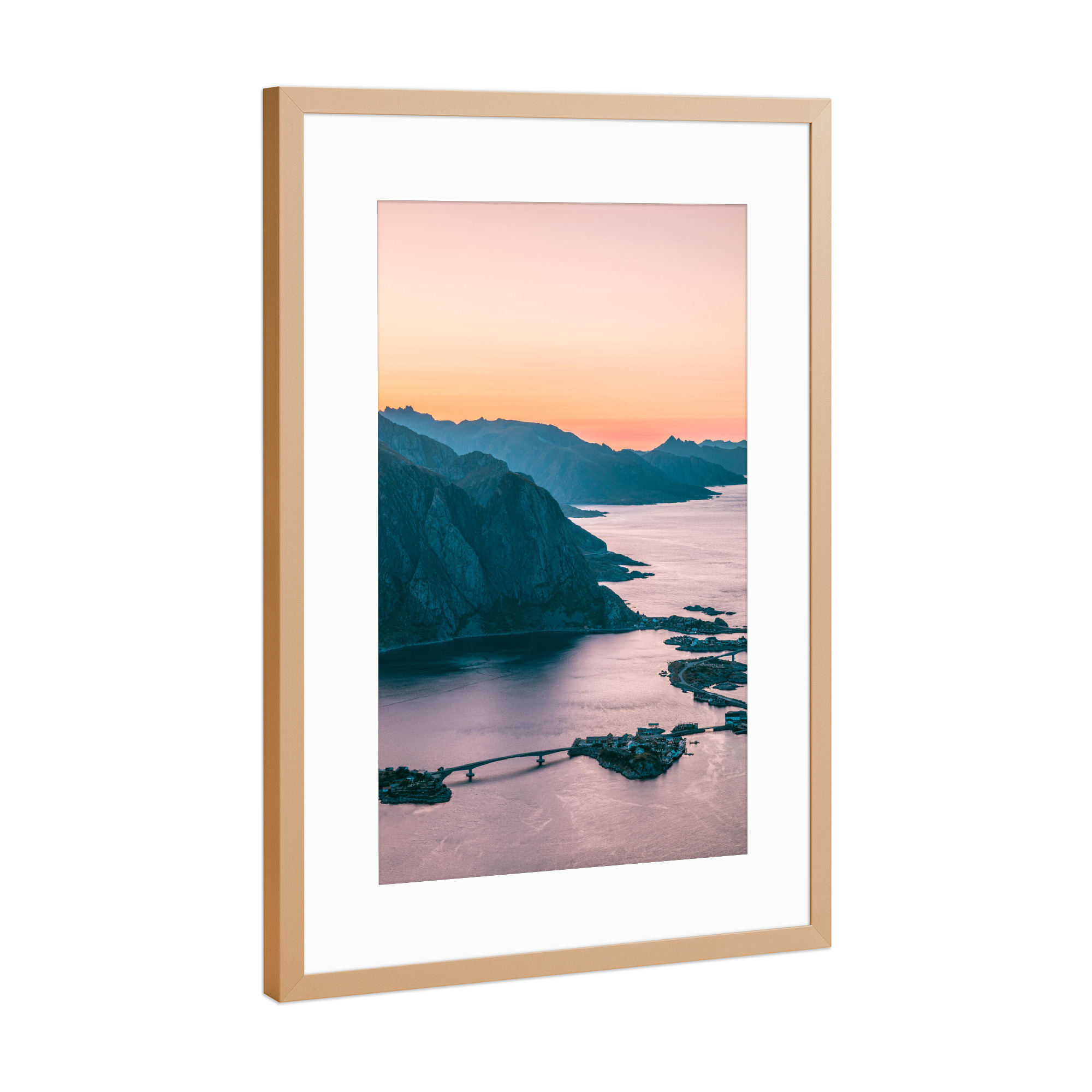 Poster mit Rahmen Kupfer "Lofoten Inseln - Abenddämmerung" artboxONE - Natur,Reise