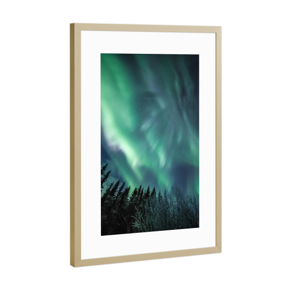 Poster mit Rahmen Gold "Nordische Lichter" artboxONE - Natur